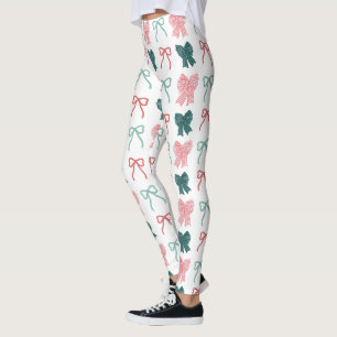 Coquette-core Rot & Grüne Schleifen Weihnachtsfeie Leggings