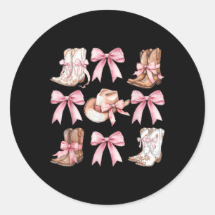 Coquette Cowgirl Stiefel mit rosa Bögen Ästhetik Y Runder Aufkleber