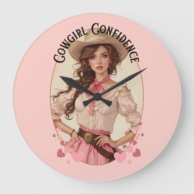 Coquette Cowgirl Western Fashion Portrait Große Wanduhr (Vorderseite)
