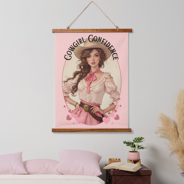 Coquette Cowgirl Western Fashion Portrait Wandteppich Mit Holzrahmen (Schlafzimmer)