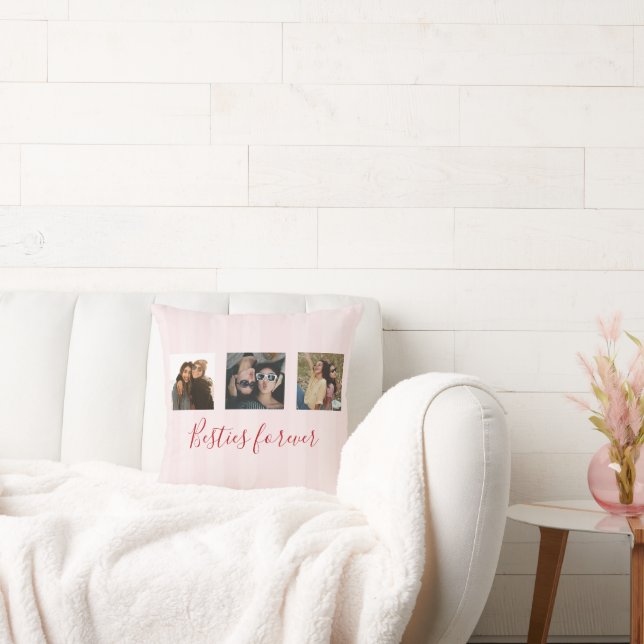 coquette Custom Besties Photos Collage Pink Stripe Kissen (Liege)