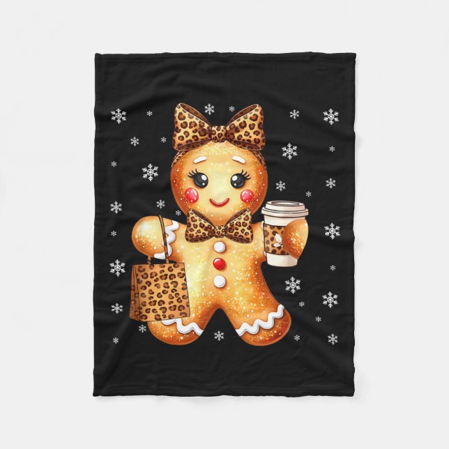 Coquette Cute Gingerbread Leopard Bow Christmas Gi Fleecedecke (Vorderseite)