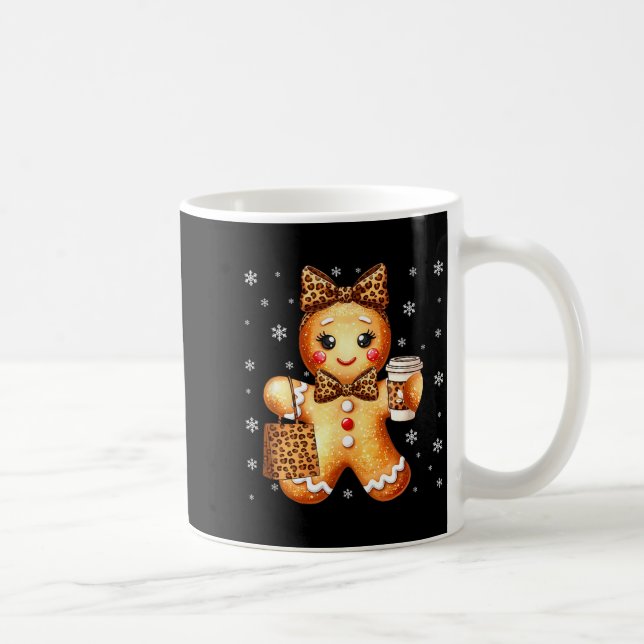 Coquette Cute Gingerbread Leopard Bow Christmas Gi Kaffeetasse (Rechts)