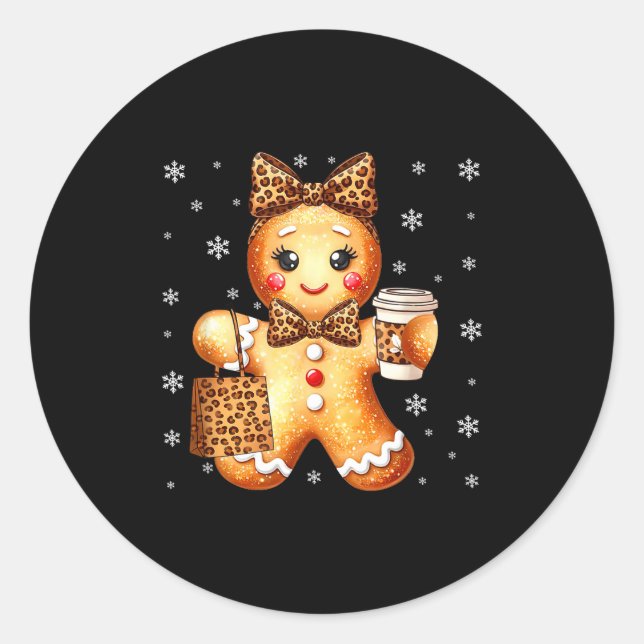 Coquette Cute Gingerbread Leopard Bow Christmas Gi Runder Aufkleber (Vorderseite)
