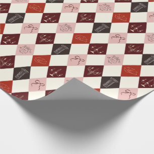 Coquette Dark Academia Argyle & Skizzenmuster Geschenkpapier