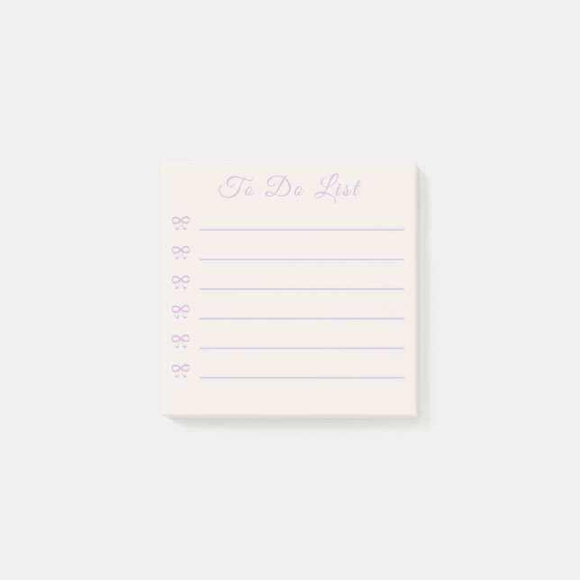Coquette Dusty Lilac Bow Bullet Point To Do List Post-it Klebezettel (Vorderseite)