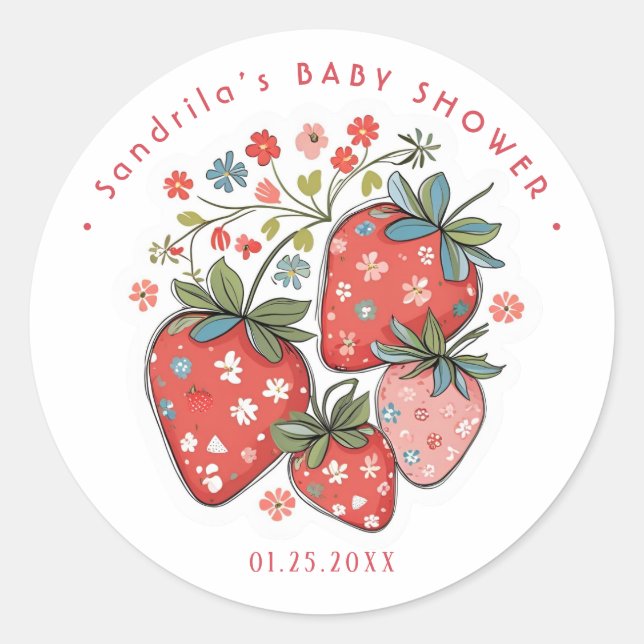Coquette Erdbeere Baby Shower  Runder Aufkleber (Vorderseite)