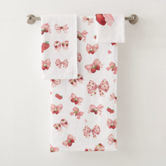 Coquette Erdbeere & Schleife Handtuch-Set (3 Teile Badhandtuch Set