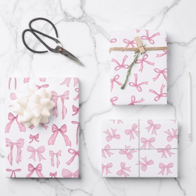 Coquette Feminine Pink Bows & Ribbons Geschenkpapier Set (Vorderseite)