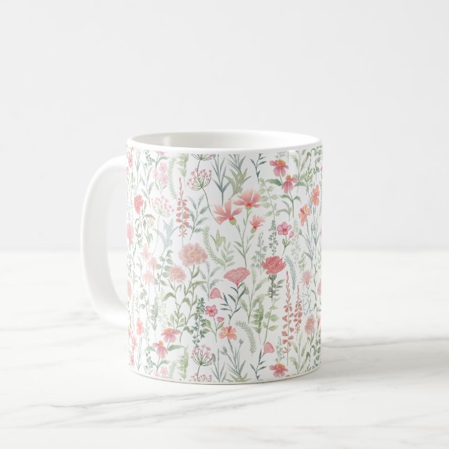 Coquette Feminine Pink Wildflower Meadow Kaffeetasse (Vorderseite Links)