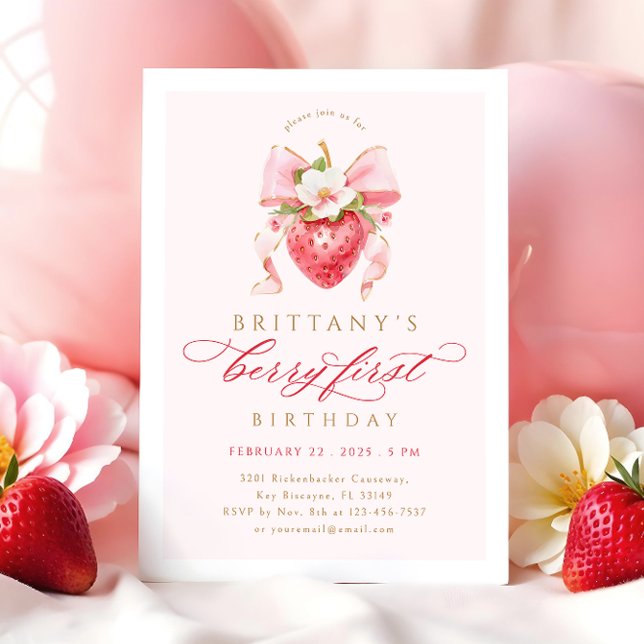 Coquette Floral Berry Erster Geburtstag Einladung (Von Creator hochgeladen)