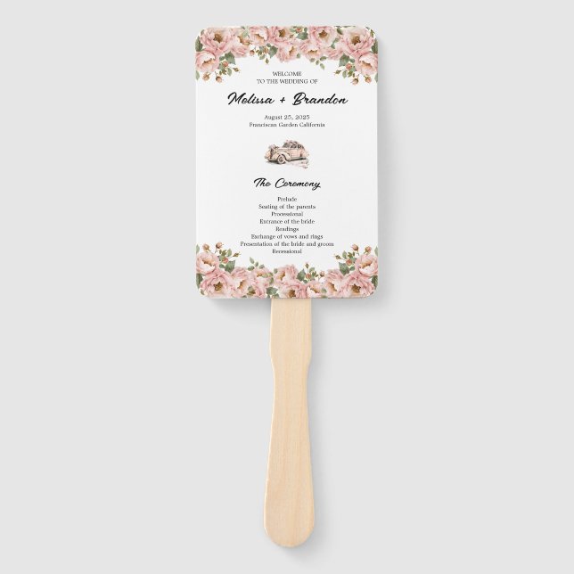 Coquette Floral Blush Pink Hochzeitsprogramm Fächer (Vorderseite)