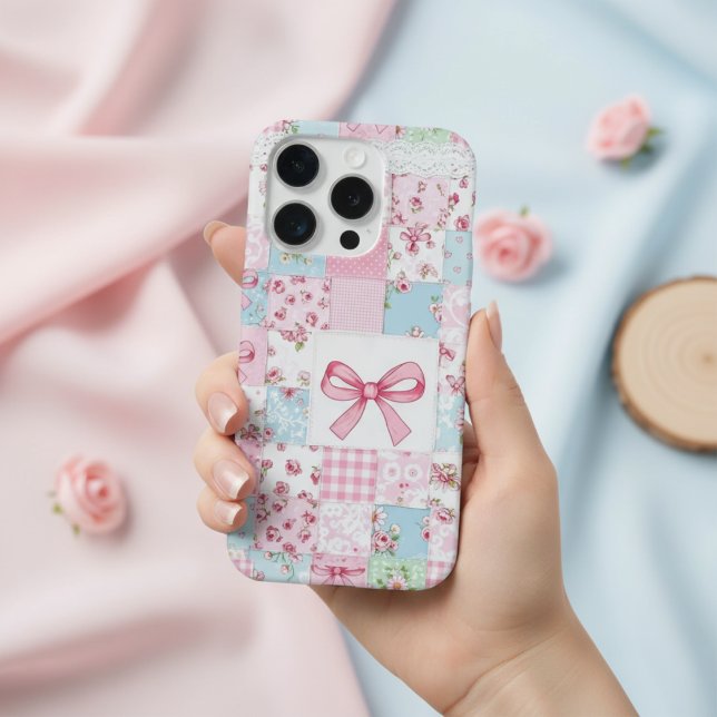Coquette Floral Patchwork Quilt Spring Flowers Bow iPhone Hülle (Von Creator hochgeladen)