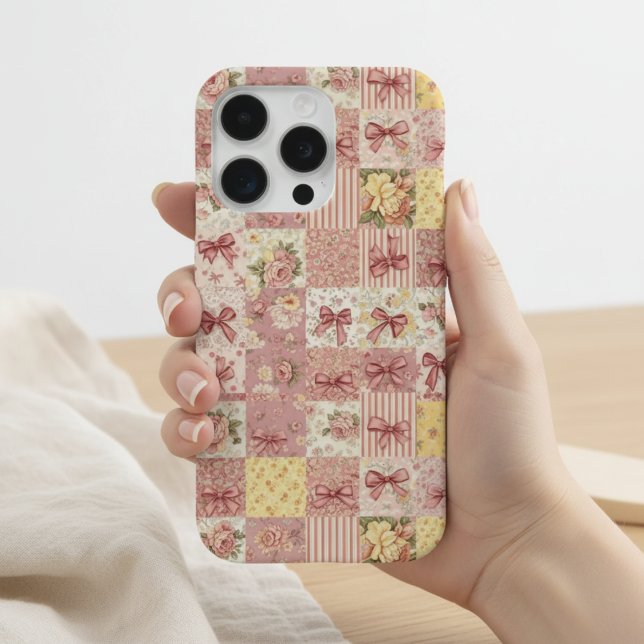 Coquette Floral Patchwork Quilt Spring Flowers Bow iPhone Hülle (Von Creator hochgeladen)