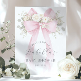 Coquette Floral Pink Bow Baby Girl Shower Welcome Poster