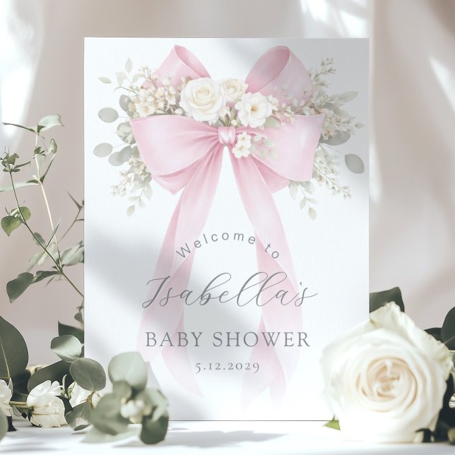 Coquette Floral Pink Bow Baby Girl Shower Welcome Poster (Von Creator hochgeladen)