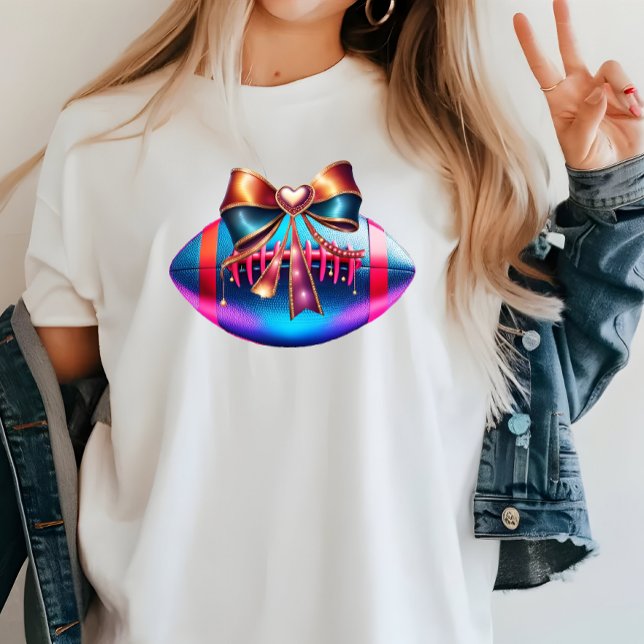 Coquette Football Ball Turquoise Shiny Football Ma T-Shirt (Von Creator hochgeladen)