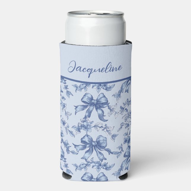 Coquette French Blue Toile Bride Bachelorette Selters Dosenkühler (Seltzer Vorderseite)