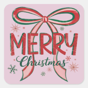 Coquette Frohe Weihnachten Retro Xmas Schleife Vin Quadratischer Aufkleber