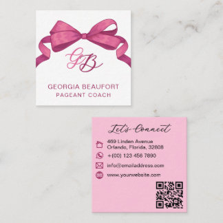 Coquette Fuchsia Bow Monogram Beauty QR Code Quadratische Visitenkarte