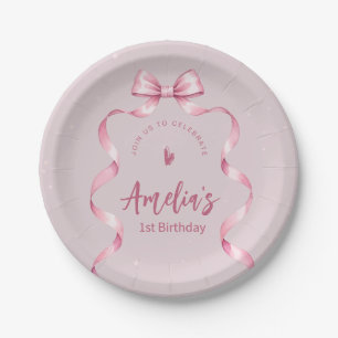 Coquette Geburtstagspapierteller Pink Bow Pappteller