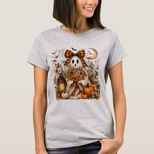 Coquette-Geist-Karo-Schleife Halloween T-Shirt (Vorderseite)
