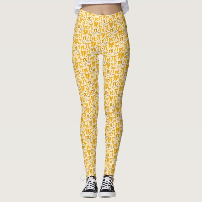 Coquette Gelbe Bögen Handgezeichnetes Muster Leggings (Vorderseite)