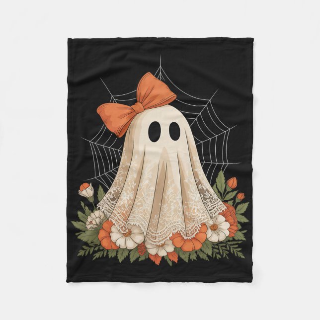 Coquette Ghost Halloween Blume Ghost Spooky Spitze Fleecedecke (Vorderseite)