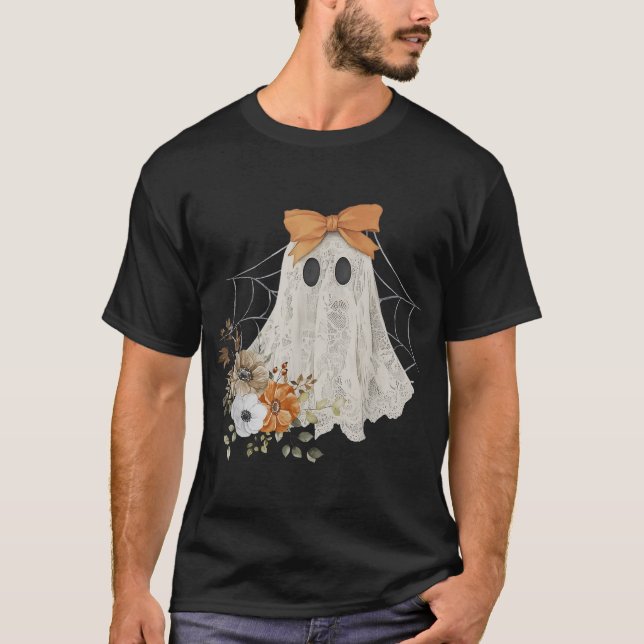 Coquette Ghost Halloween Flower Ghost Spooky Lace  T-Shirt (Vorderseite)