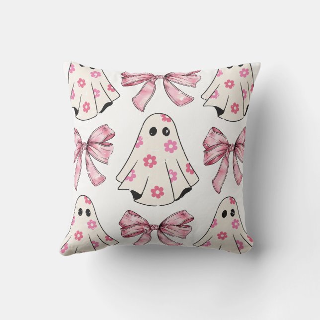 Coquette Ghost Pink Halloween Feminine Pillow Fall Kissen (Rückseite)