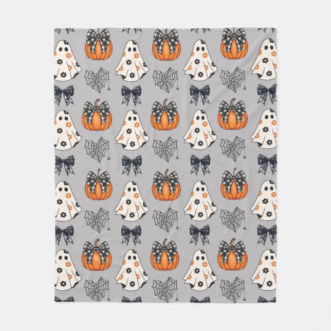 Coquette Ghost Pumpkin - Adorable und Spooky Fleecedecke (Vorderseite)