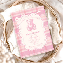 Coquette Gingham French Teddy Bear Baby Shower
