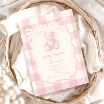 Coquette Gingham French Teddy Bear Baby Shower