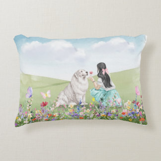 Coquette Girl and Dog Spring Meadow Accent Pillow Dekokissen