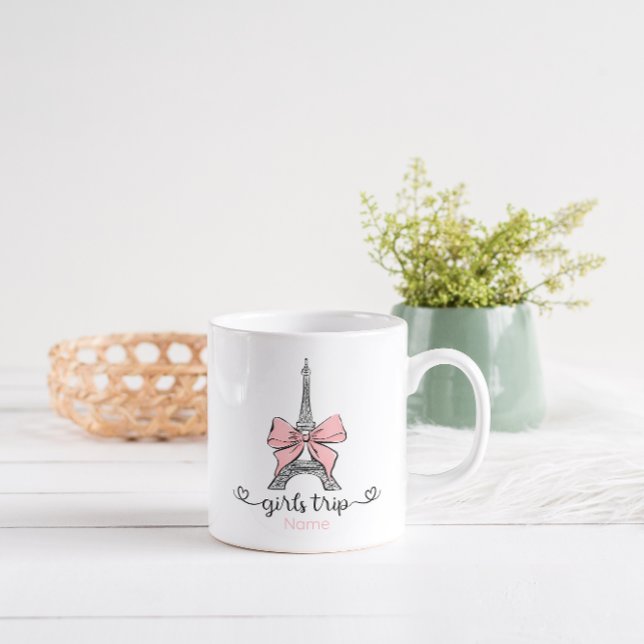 Coquette Girl Trip Eiffelturm & Pink Bow Custom Kaffeetasse (Von Creator hochgeladen)