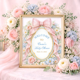 Coquette Girly Pink Bow Floral Baby Shower Welcome Poster