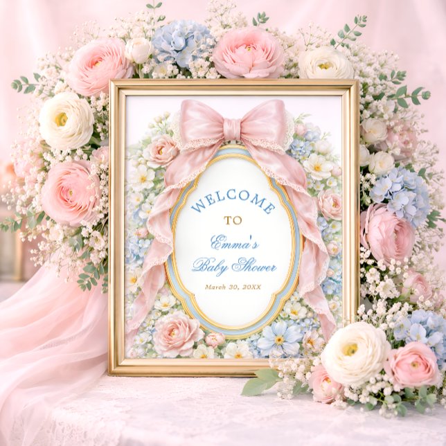 Coquette Girly Pink Bow Floral Baby Shower Welcome Poster (Von Creator hochgeladen)