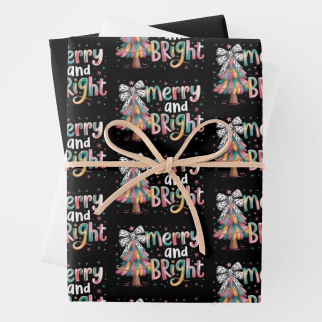 Coquette Glitzer Weihnachtsbaum Merry and Bright Geschenkpapier Set (Beispiel)
