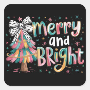 Coquette Glitzer Weihnachtsbaum Merry and Bright Quadratischer Aufkleber