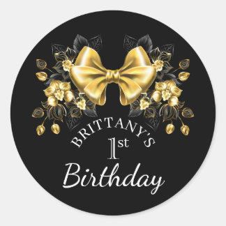 Coquette Gold Bow First Birthday Classic Runder Aufkleber