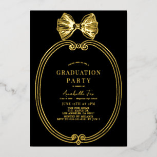 Coquette Gold Bow/Ribbon Black Graduation Party Folieneinladung