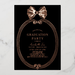 Coquette Gold Bow/Ribbon Black Graduation Party Folieneinladung