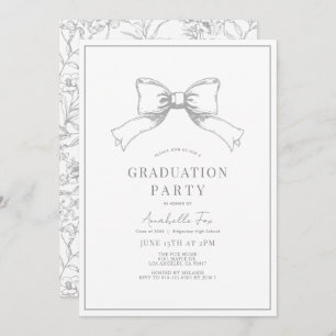 Coquette Gray Bow Ribbon Graduierungsparty Einladung
