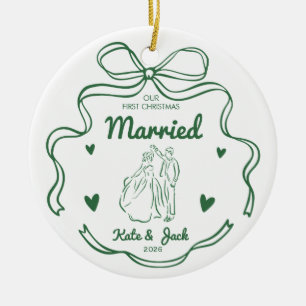 Coquette Grünes Band Erstes Weihnachten Verheirate Keramik Ornament