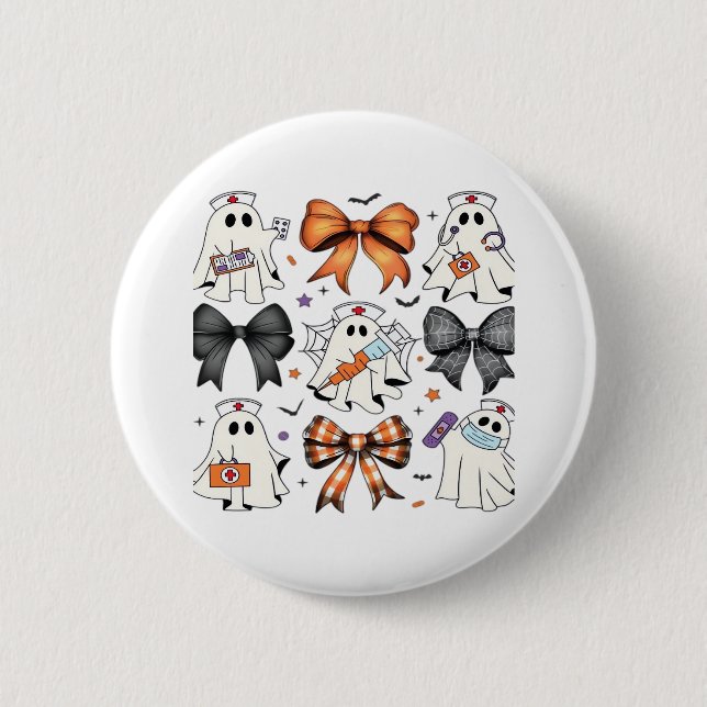 Coquette Halloween Ghost Nurse Klassischer T - Shi Button (Vorderseite)