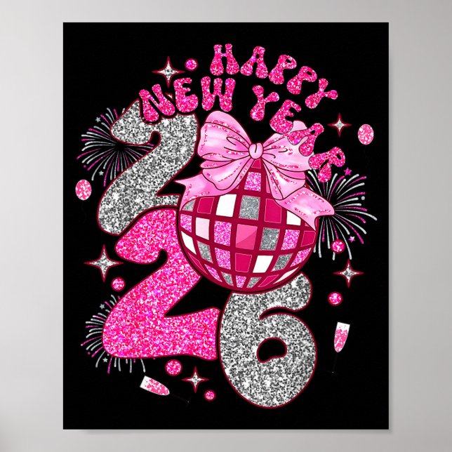 Coquette Happy New Year 2026 Party Matching Family Poster (Vorne)