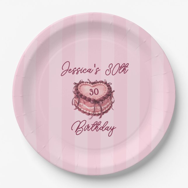 Coquette Heart Birthday Cake Paper Plate Pappteller (Vorderseite)