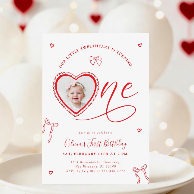 Coquette Heart First Birthday Invitation Einladung (Von Creator hochgeladen)