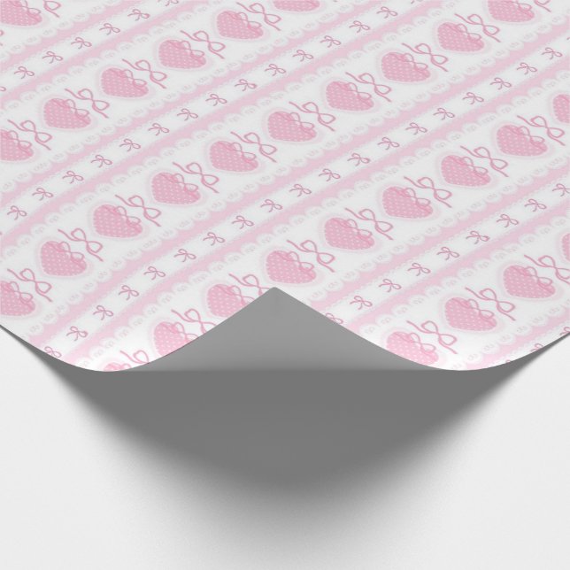 „Coquette Herz & Schleife Geschenkpapier – Rosa Ro (Ecke)