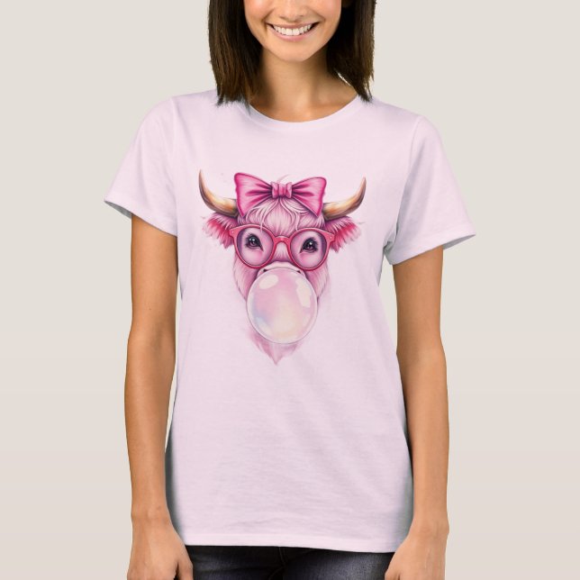 Coquette Highland Kuh Bubblegum Tshirt Design (Vorderseite)